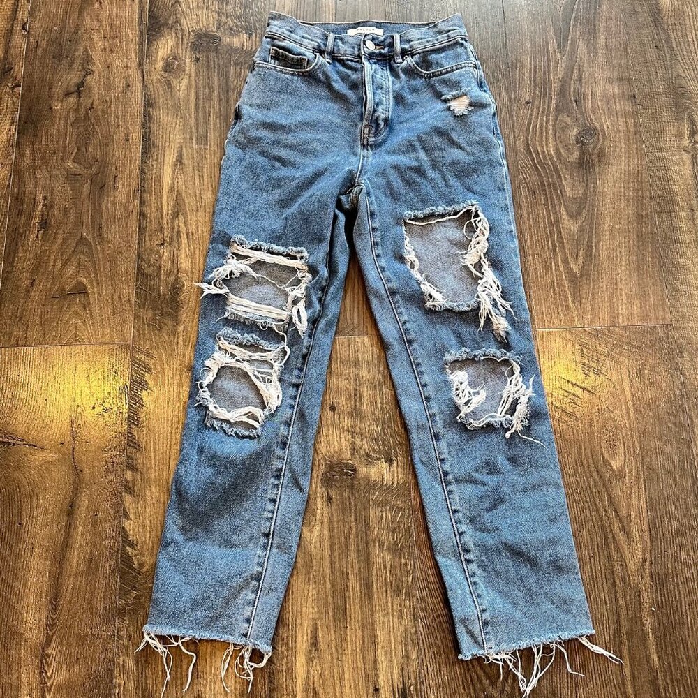 GUC PacSun Women’s Jeans, High Rise Straight Distressed, Raw Hem, Size: 24